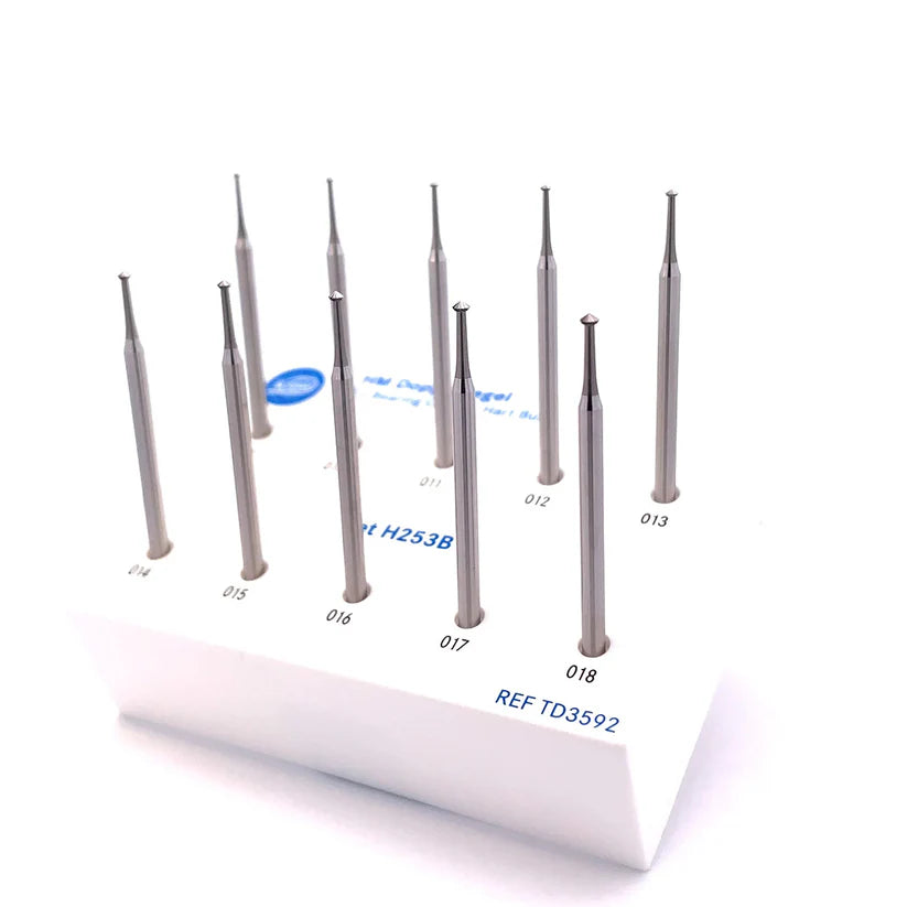 Komet Carbide Bur Set of 10 Bearing Hart 90° Fig. H253B (Sizes 0.90 - 1.80mm)