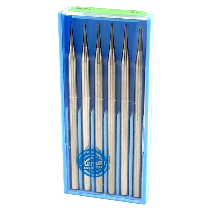 [127-1584] Komet Carbide Bur Set of 6 Round Fig. H71 (Sizes 0.30 - 0.80mm)