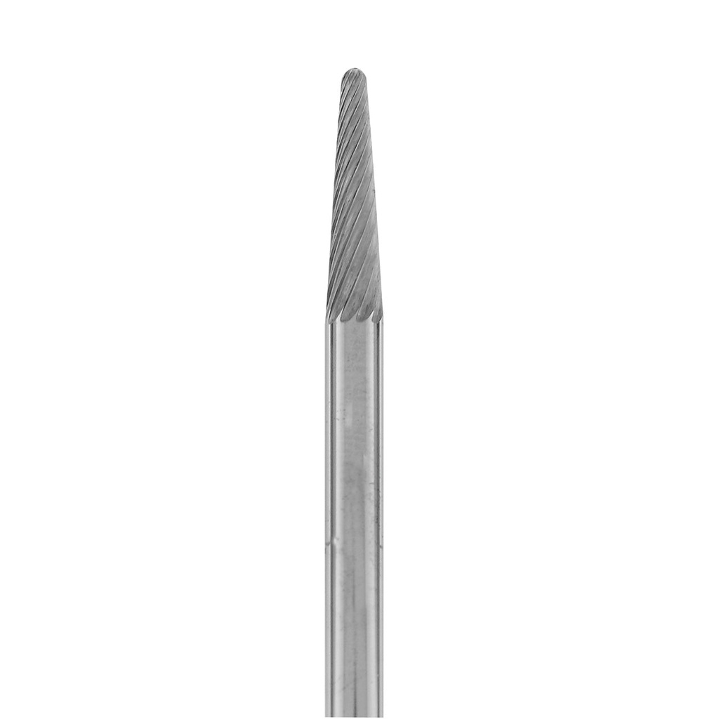 Solid Carbide Bur, 3" Long, 1/8" Shank - 1/8" x 1/2" Tapered Plain Cut