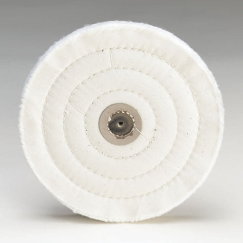 [140-2800] White Muslin Buff - 8" x 55 Ply, Stitched