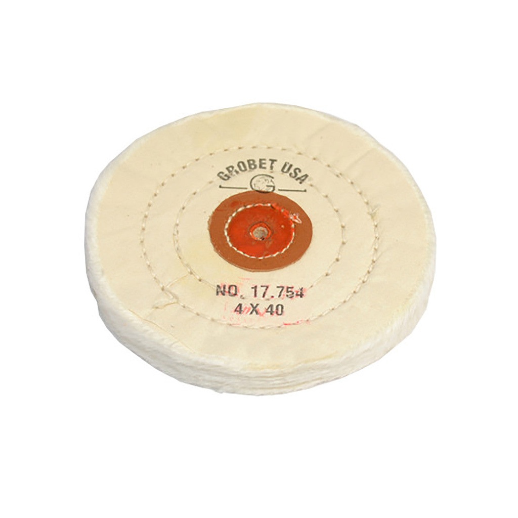 [140-2902] Grobet USA® White Muslin Buff - 4"x40 Ply, Stitched