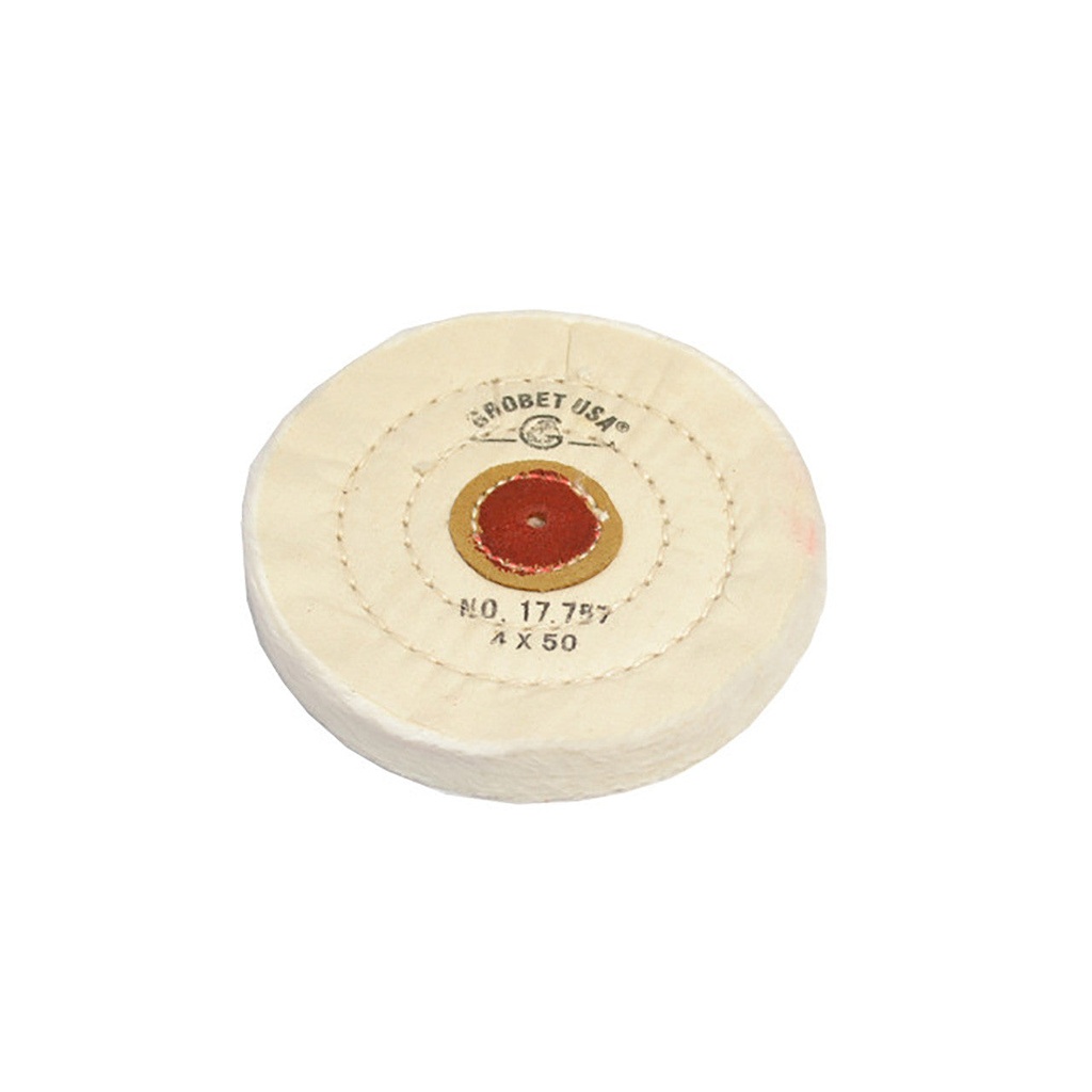 [140-2903] Grobet USA® White Muslin Buff - 4"x50 Ply, Stitched