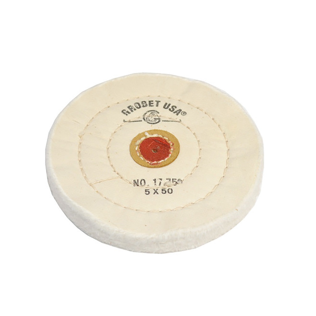 [140-2905] Grobet USA® White Muslin Buff - 5"x50 Ply, Stitched