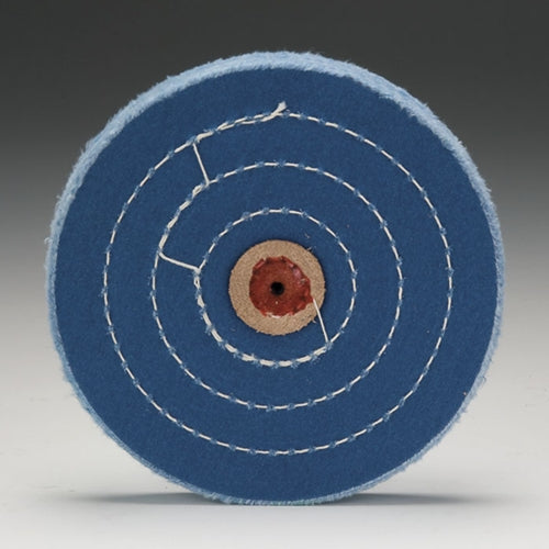 [140-6703] Platinum Blue Muslin Buffs - 6" x 50 Ply, Stitched