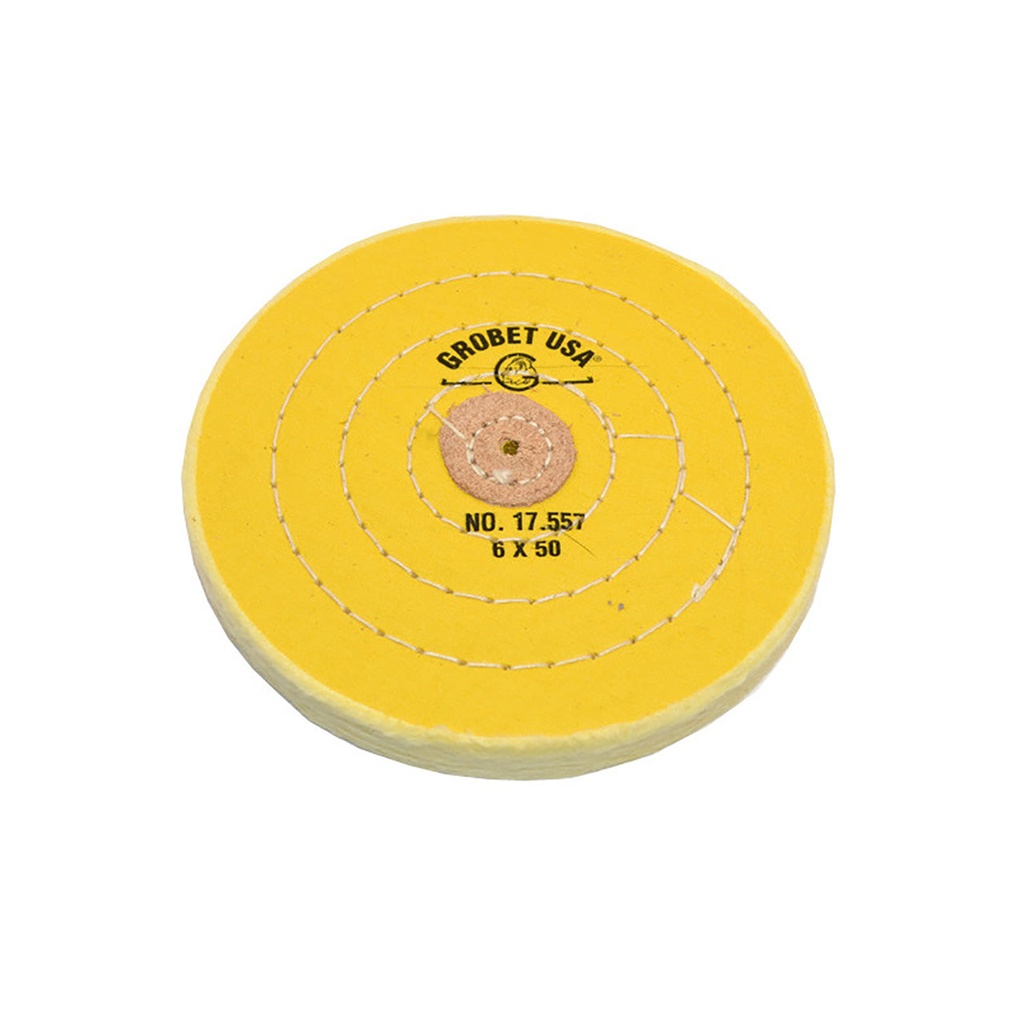 [141-2907] Grobet USA® Yellow Muslin Buff - 6"x50 Ply Stitched