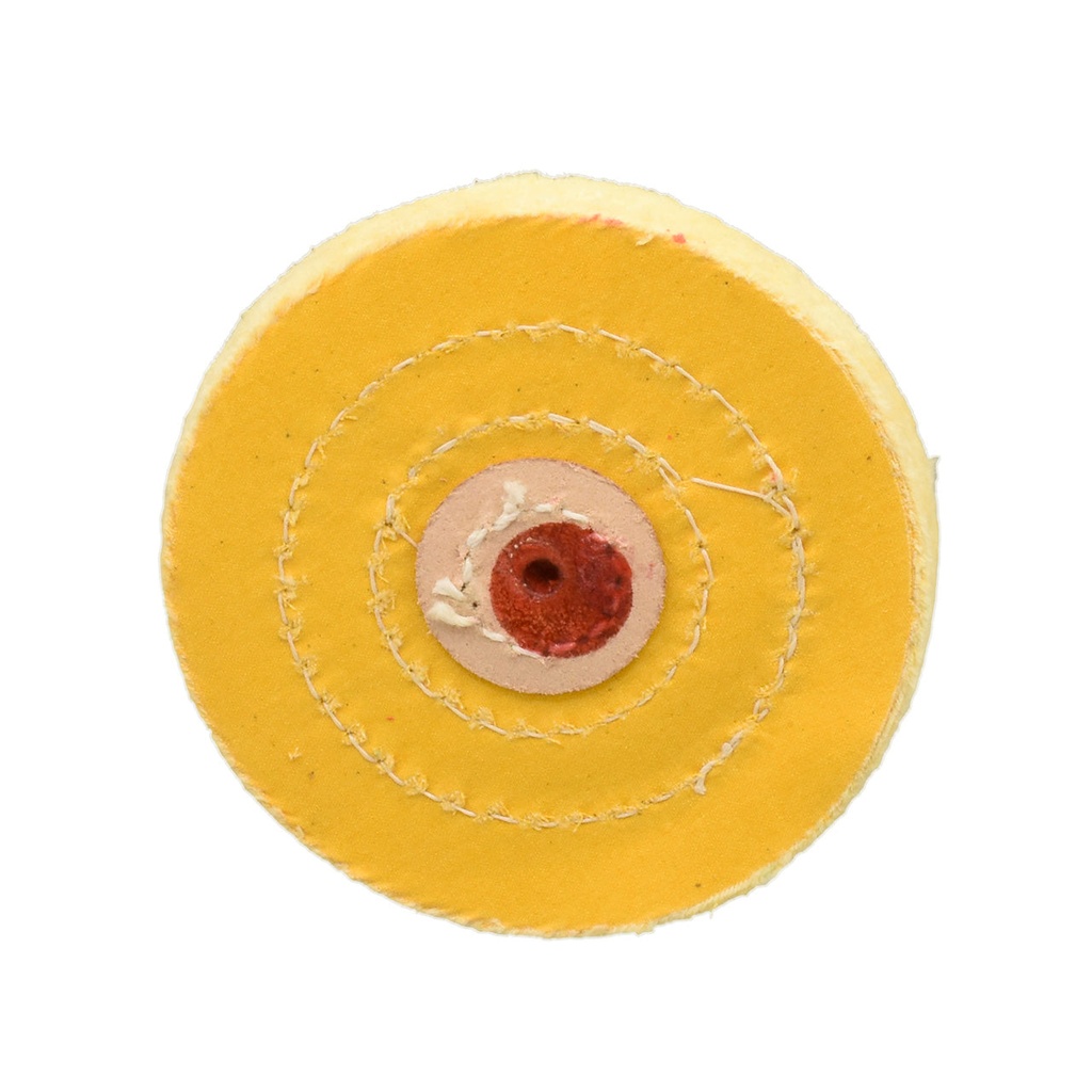 [141-8700] Yellow Stitched 4" x 50 Ply Muslin Buff