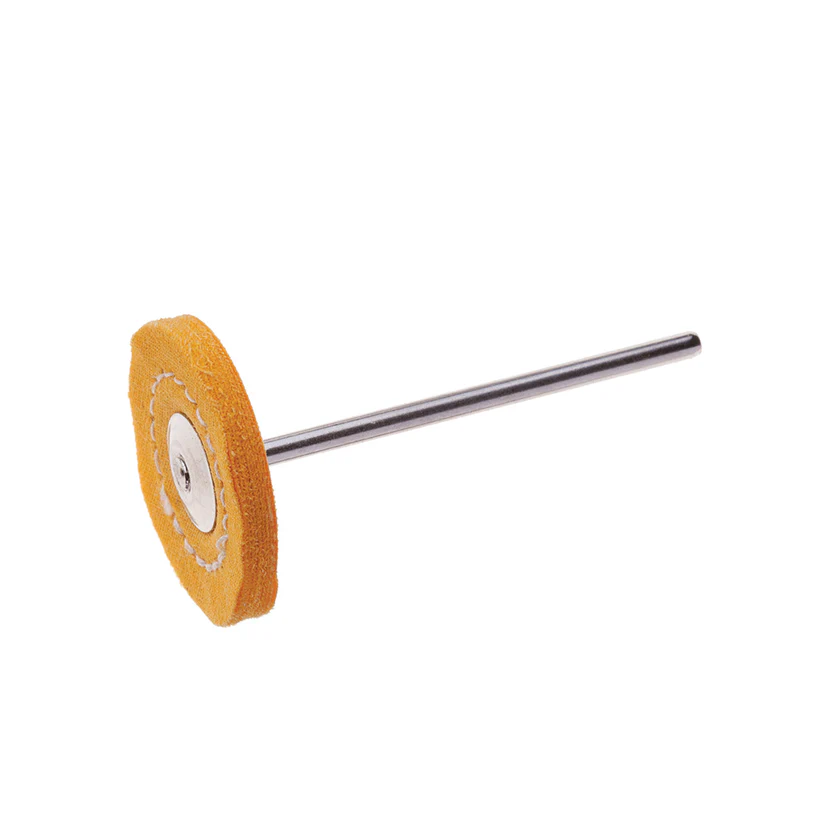 [142-0340] Yellow Stitched 1" Diameter Muslin Buffs on 3/32" Shank