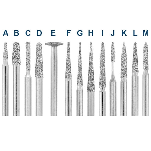 [226-1602] High-Speed Diamond Burs, 1/16" Shank - A, Coarse  (Pkg. of 6)