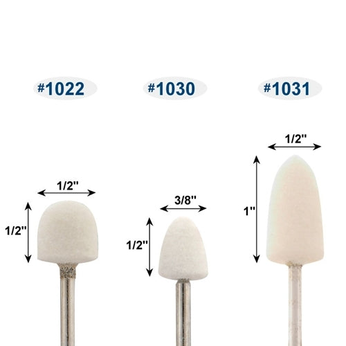 [290-1010] Mounted Felt Bobs, Round & Cone - 1/8" Shank - 1010 Medium  (Pkg. of 12)