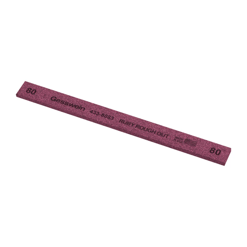 [433-8083] Gesswein® Ruby Rough Out Stone - 1/2" x 1/8" x 6", 80 Grit  (Pkg. of 12)