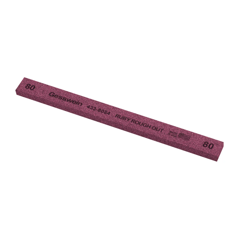 [433-8084] Gesswein® Ruby Rough Out Stone - 1/2" x 1/4" x 6", 80 Grit  (Pkg. of 12)
