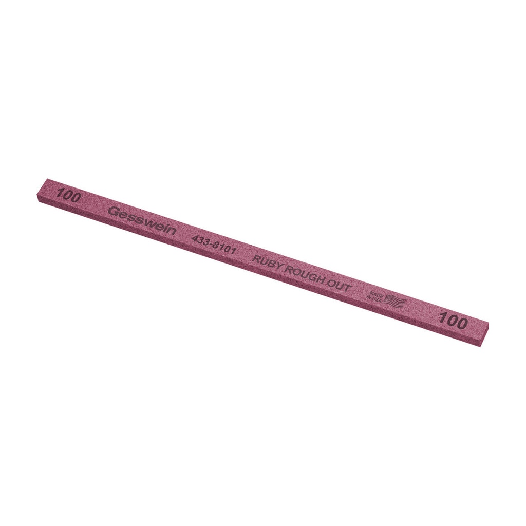 [433-8101] Gesswein® Ruby Rough Out Stone - 1/4" x 1/8" x 6", 100 Grit  (Pkg. of 12)