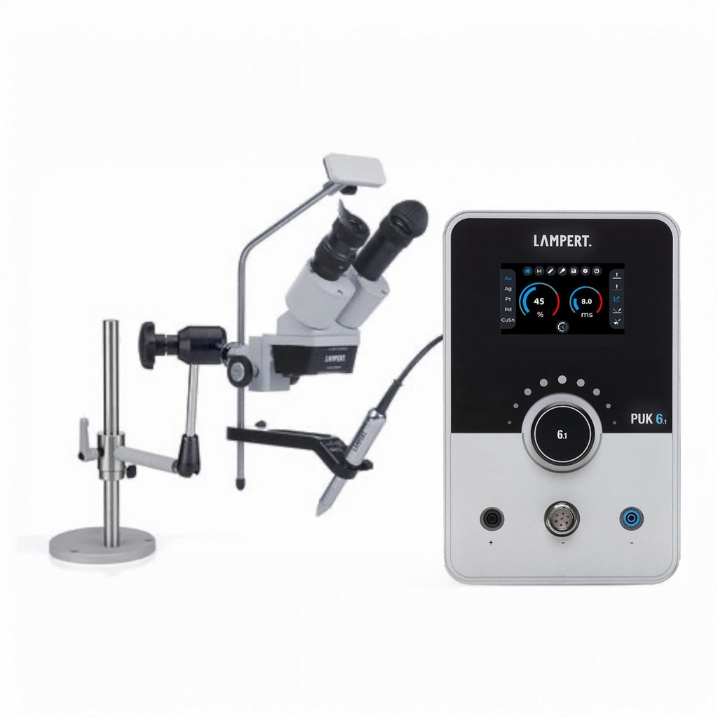 PUK® 6.1 Welder with SMG Articulating Arm Microscope and Flow Regulator